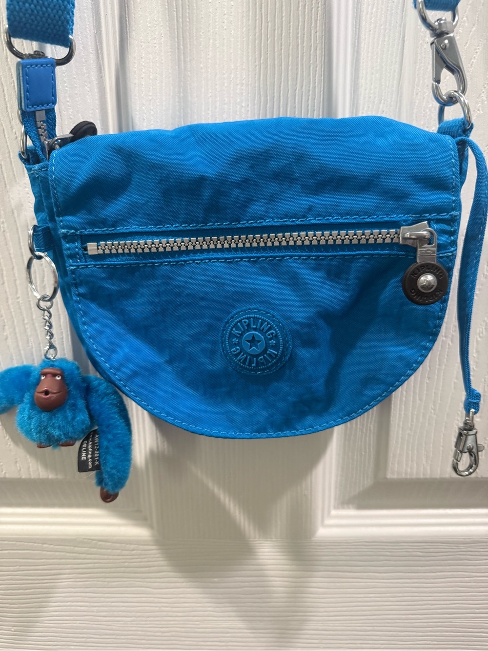 Kipling Bright Blue Crossbody Plush Monkey Keychain Charm